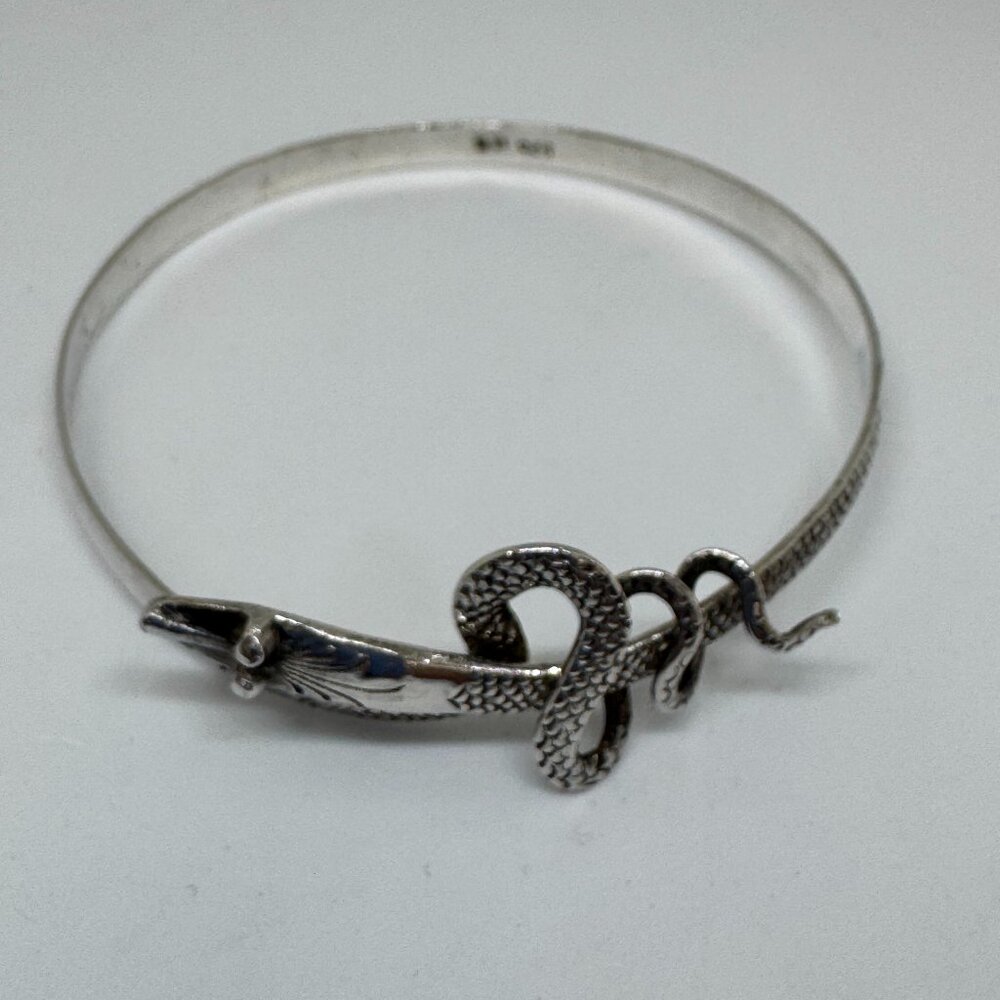 Vintage Sterling Silver Etched Snake Bracelet